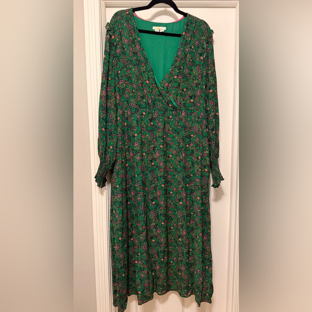 Boden Green Floral Long Sleeve Dress